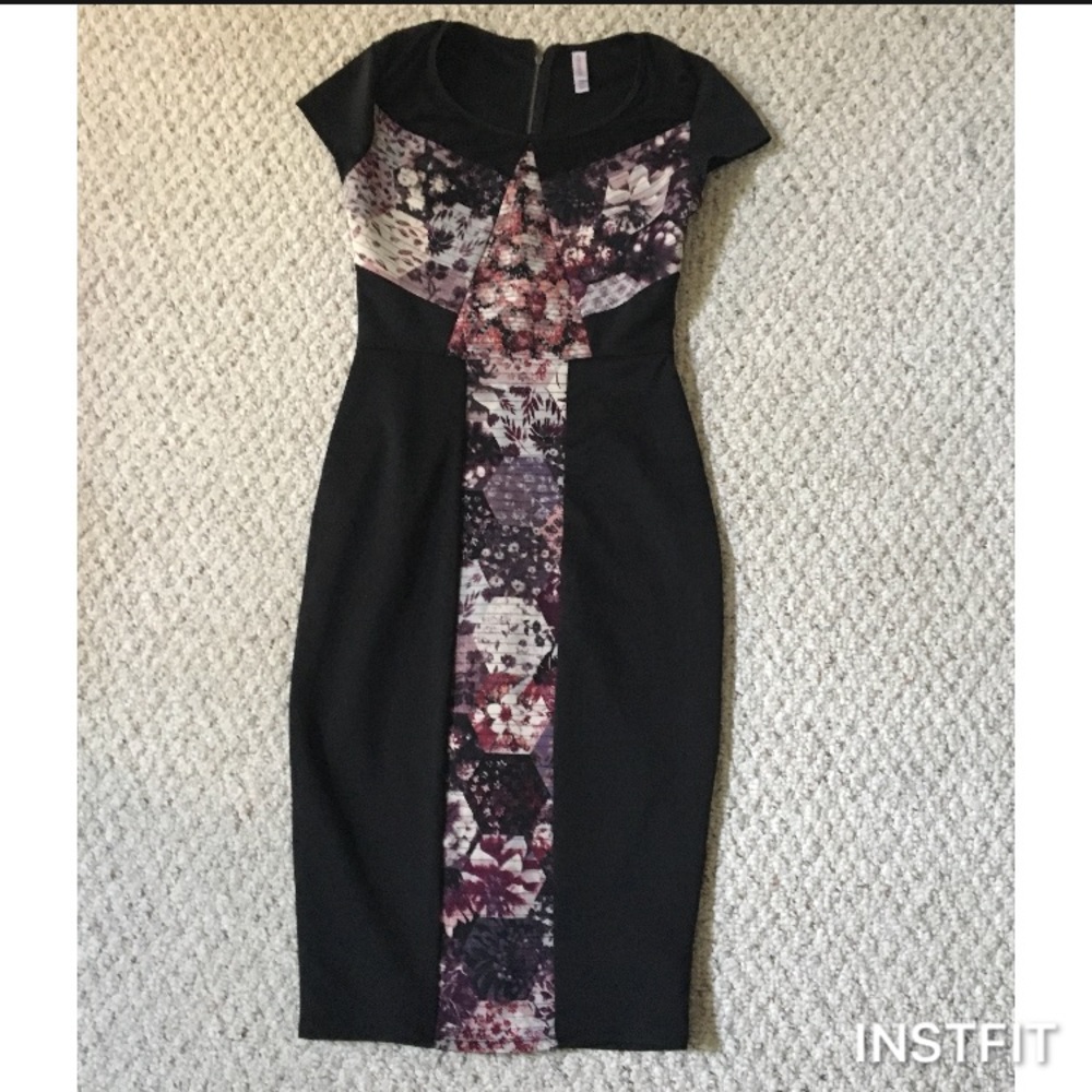 Black midi dress with floral design